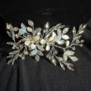 NWT SWEETV Rhinestone Opal Color Milk Glass Crystal Hair Clip Bridal Wedding